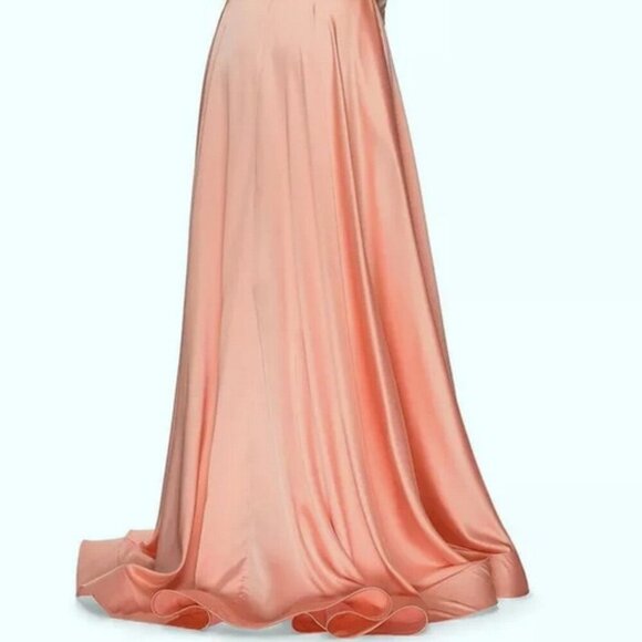 La Femme Peach Strapless Slit Satin Ballgown - Picture 4 of 4